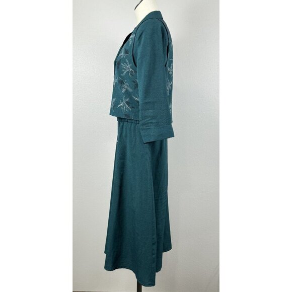 Miss Dorby Womens Size 10 Green 2 Pc Set Collared Vest Dress Padded Shoulders - Picture 5 of 16